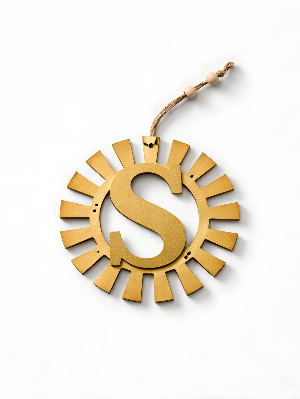 Gold Monogram Letter S Wall Hanging - Decorative Sunburst Initial